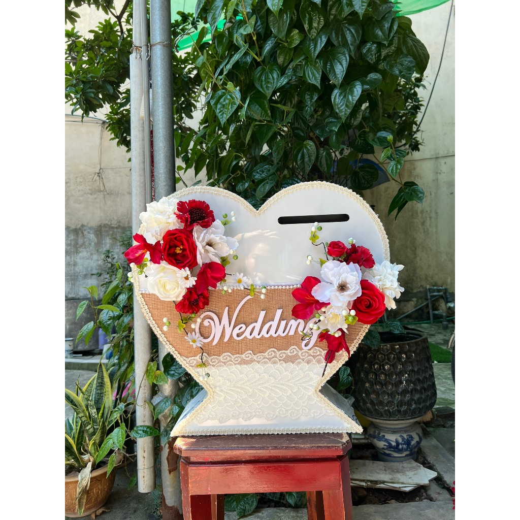 Thùng Đựng Phong Bì Decor Ngày Cưới Hình Trái Tym - Phụ Kiện Đồ Cưới