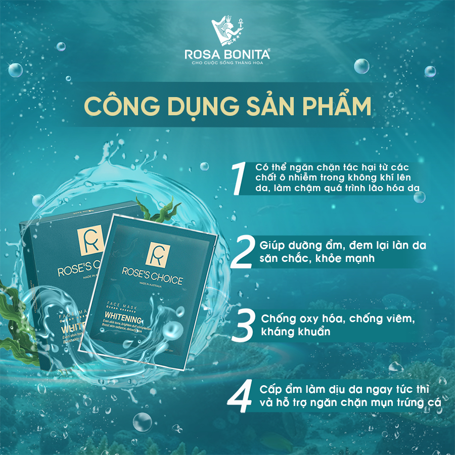 Combo Mặt nạ dưỡng trắng da Rose’s Choice 5 mask và Serum dưỡng trắng ẩm da Rose’s Choice