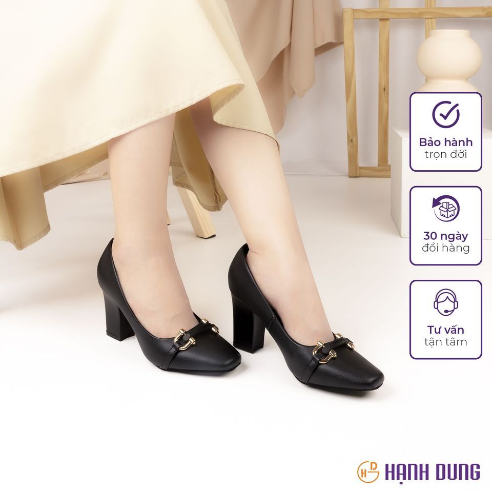 Giày Bít Cao Gót Hạnh Dung HD04850AD ( Màu Kem - Đen )