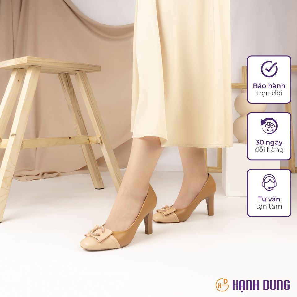 Giày Bít Cao Gót Hạnh Dung HD04851AD ( Màu Bò - Đen - Kem )