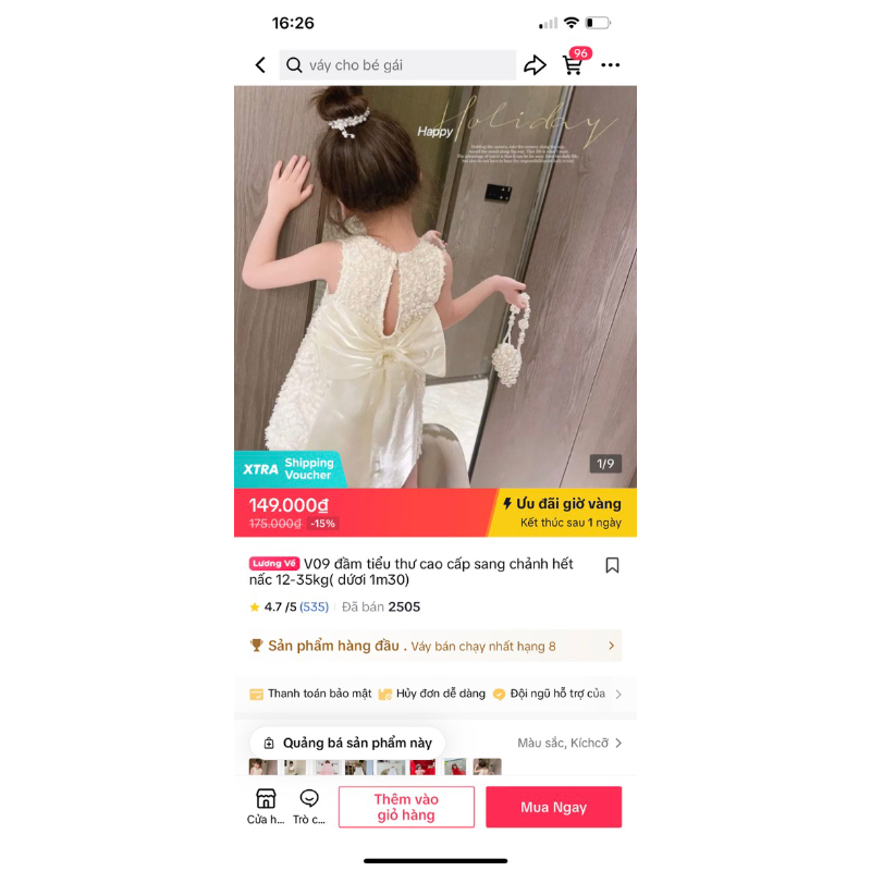 Đầm tiểu thư dự tiệc sang chảnh cho bé 12-35kg nhà mộc baby store v09