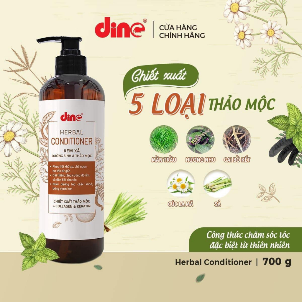 Cặp dầu gội xả thảo mộc dưỡng sinh Dino 700ml giúp giảm gãy rụng và phục hồi tóc hư tổn