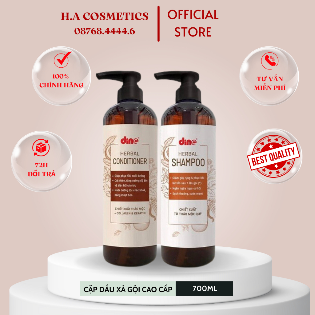 Cặp dầu gội xả thảo mộc dưỡng sinh Dino 700ml giúp giảm gãy rụng và phục hồi tóc hư tổn