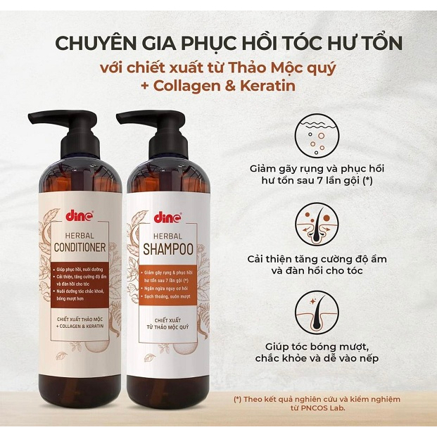 Cặp dầu gội xả thảo mộc dưỡng sinh Dino 700ml giúp giảm gãy rụng và phục hồi tóc hư tổn