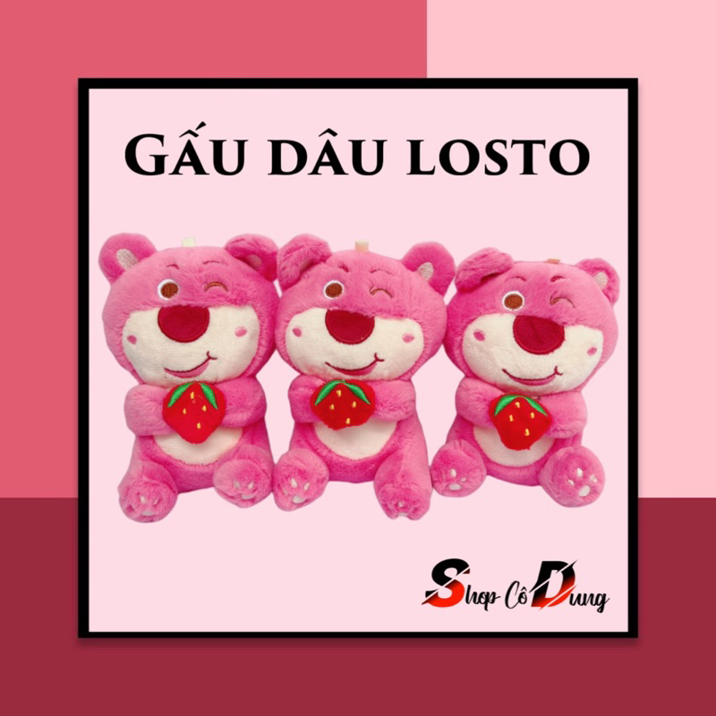 Gấu Bông Dễ Thương Xinh Xắn, gấu dâu losto màu hồng 15cm