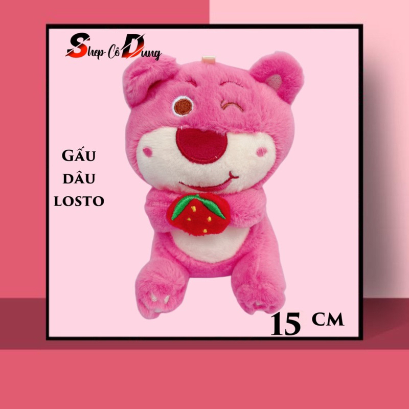 Gấu Bông Dễ Thương Xinh Xắn, gấu dâu losto màu hồng 15cm