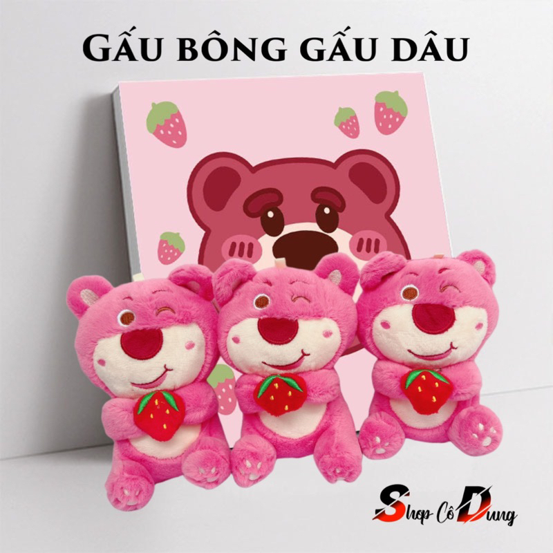 Gấu Bông Dễ Thương Xinh Xắn, gấu dâu losto màu hồng 15cm