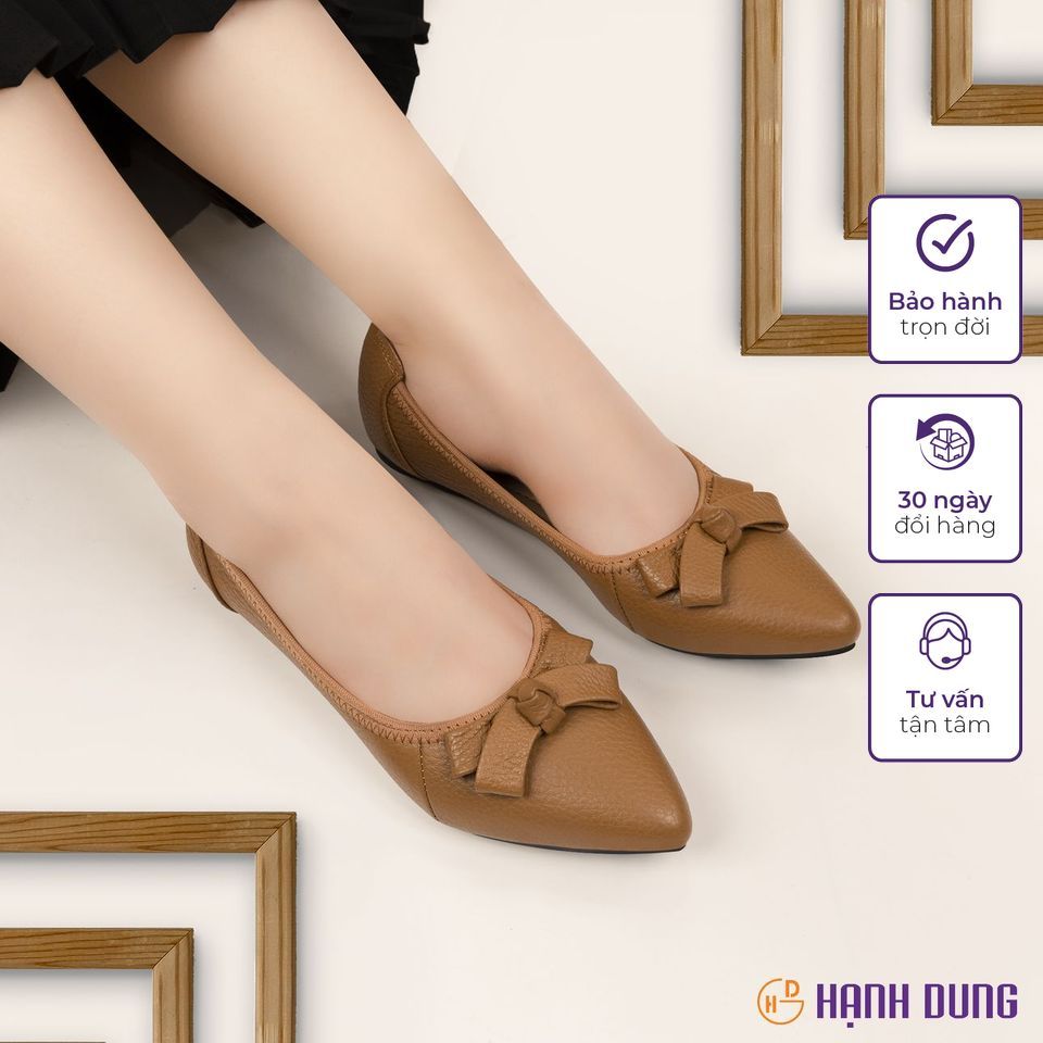 Giày Búp Bê Hạnh Dung HD2205AX ( Màu Đen - Kem - Bò )