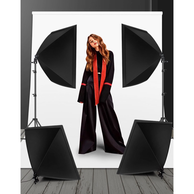 Bộ Đèn Studio Chụp Ảnh Sản Phẩm Chân Đèn 2m Kèm Softbox 50x70 cm Hỗ Trợ Sáng, Quay Phim , Livestream