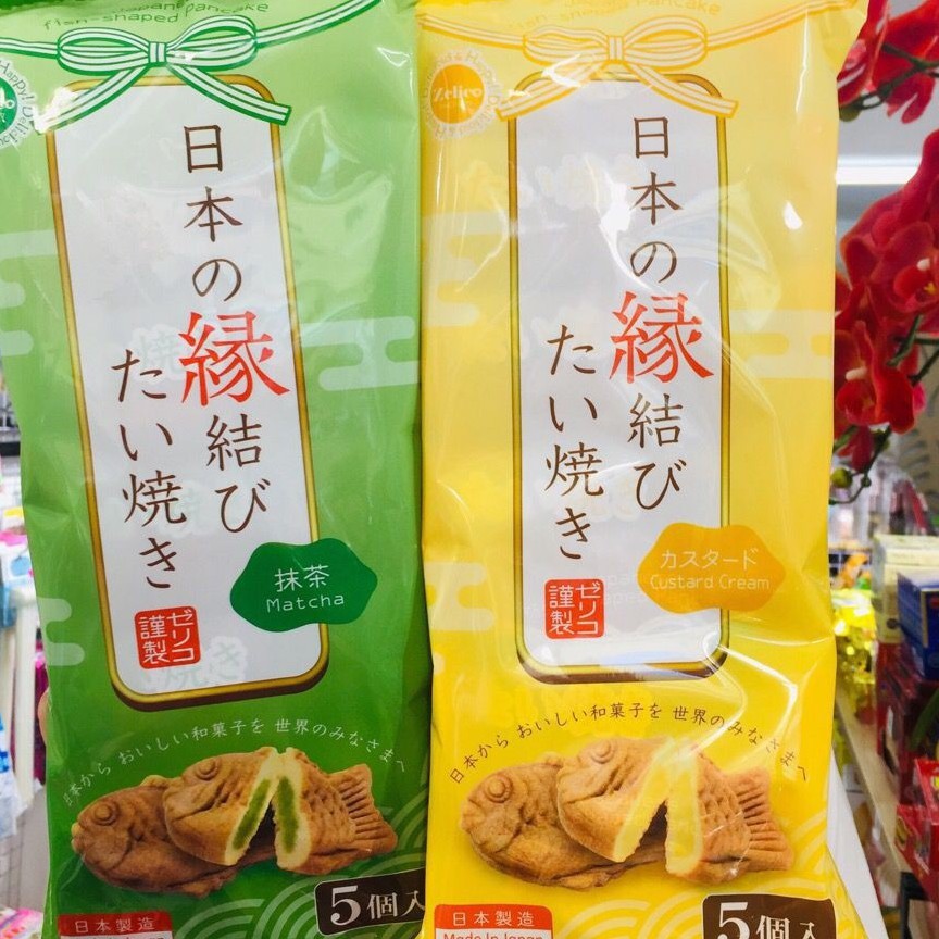 Bánh cá Taiyaki Nhật Bản nhân kem sữa, Nhân đậu đỏ, Trà xanh gói 5 cái