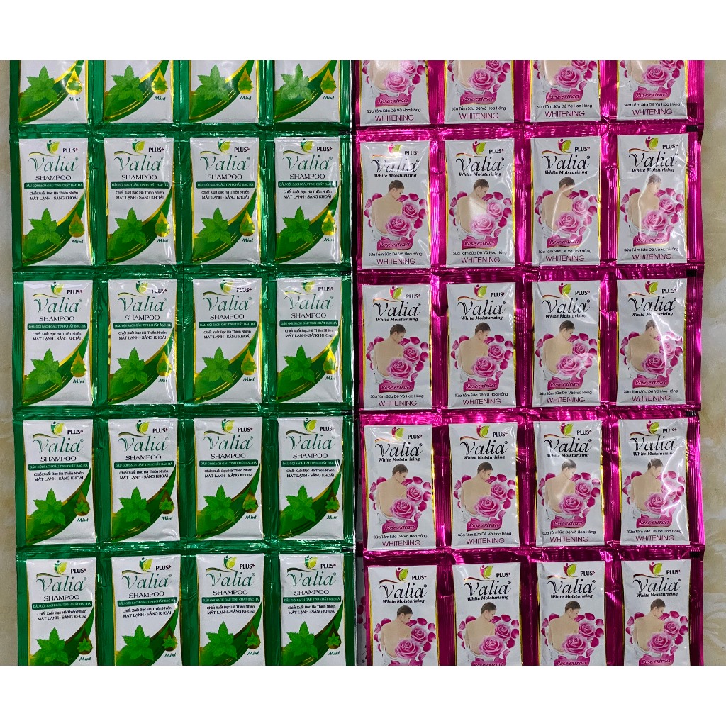 Dầu gội + sữa tắm gói Valia 5g giá rẻ chuyên dùng cho nhà nghỉ khách sạn ( 2.700g/thùng )