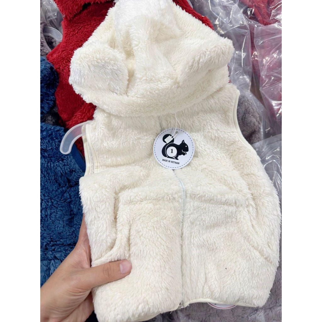 Áo khoác gile lông cừu cho bé, áo khoác lông có mũ gấu đáng yêu cho trẻ, phù hợp mặc mùa đông, đi chơi