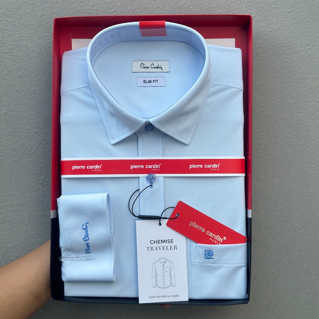 Áo Sơ Mi Nam, Sơ Mi Trắng Dài Tay Thêu Chữ Xanh, Sơ Mi Nam Pierre Cardin Chính Hãng Hàng Xuất Dư Xịn Mẫu Hàn Quốc