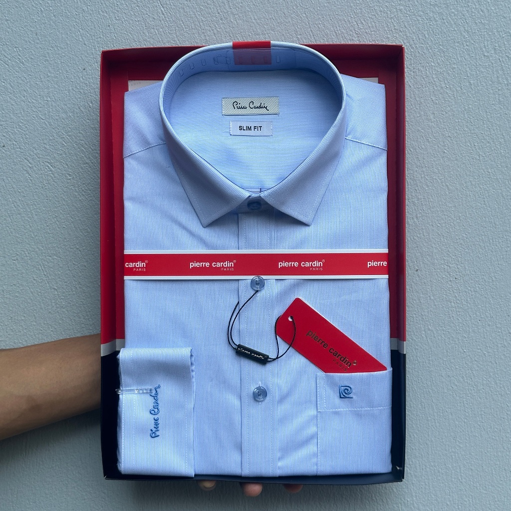 Áo Sơ Mi Nam, Sơ Mi Trắng Dài Tay Thêu Chữ Xanh, Sơ Mi Nam Pierre Cardin Chính Hãng Hàng Xuất Dư Xịn Mẫu Hàn Quốc
