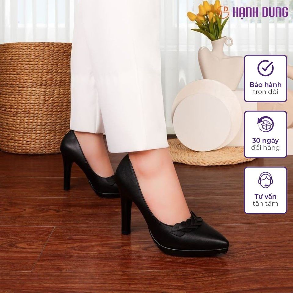 Giày Bít Cao Gót Hạnh Dung HD04843AD ( Màu Đen Mờ - Kem - Đen Bóng )