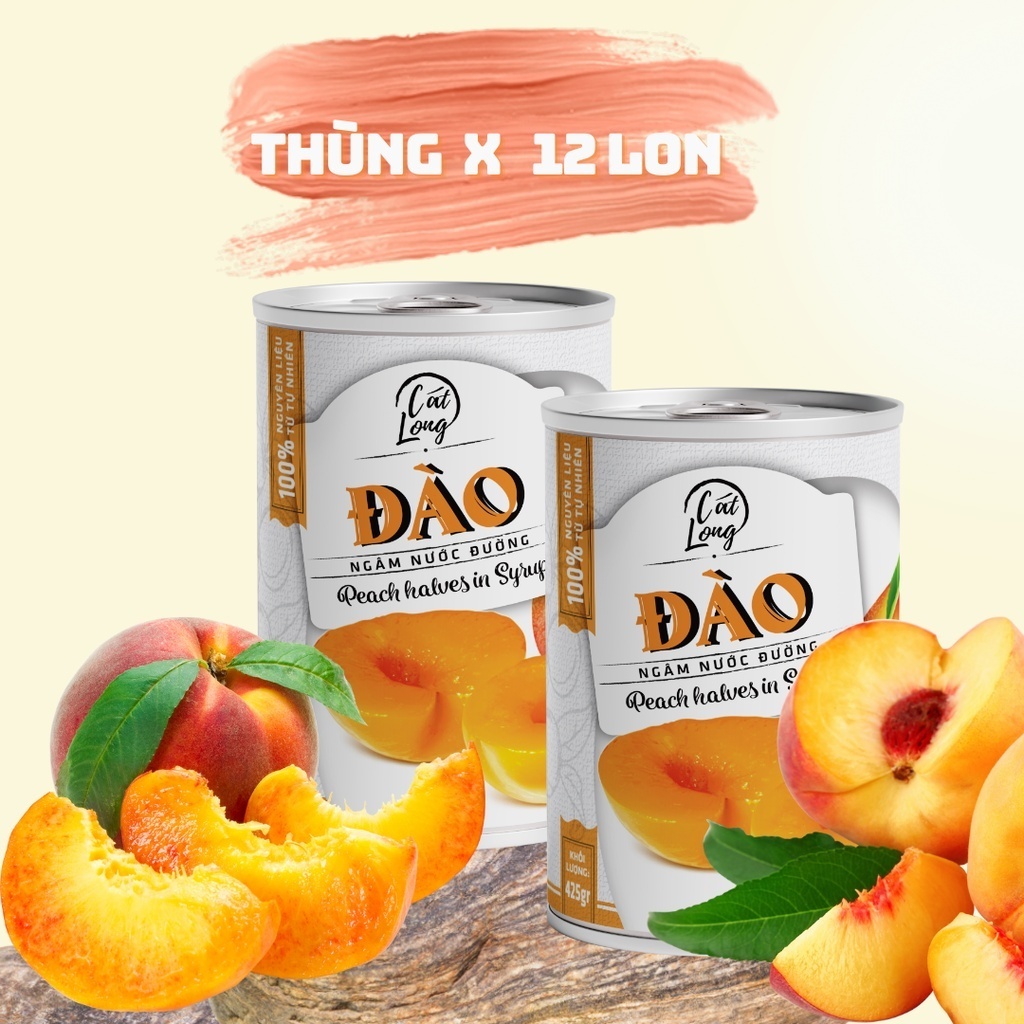 Lon Đào Ngâm Đường Cát Long Thùng 425g, Cam Kết Hàng Chất Lượng