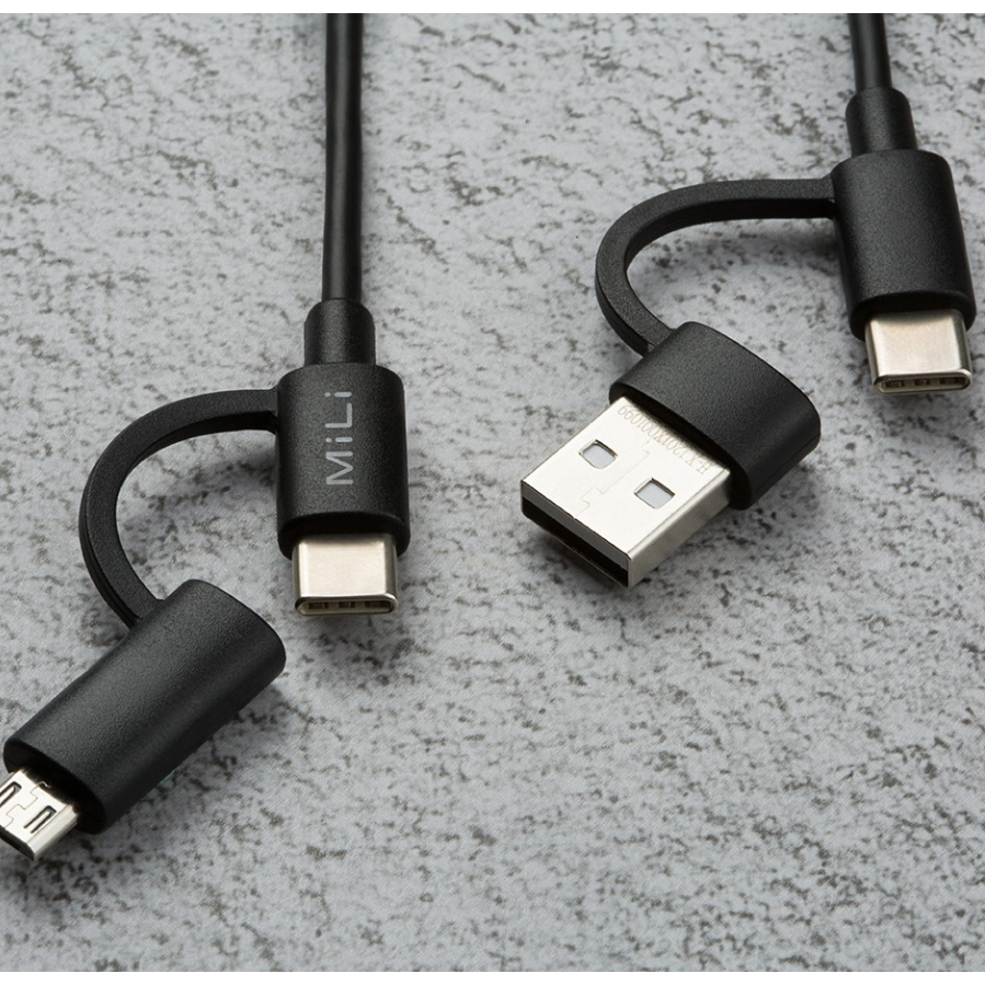 Cáp sạc nhanh MiLi - HX-L41BK 4in1 - Micro USB, Type-C, sạc nhanh 3A - Bảo hành 24 tháng