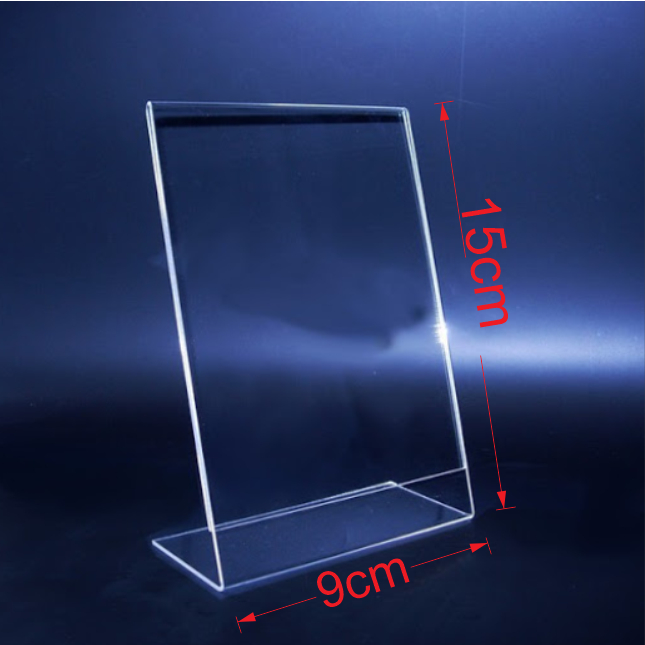 Menu mica chữ L Mini, Bảng tên mica, Bảng tên sản phẩm 9 x 15 cm