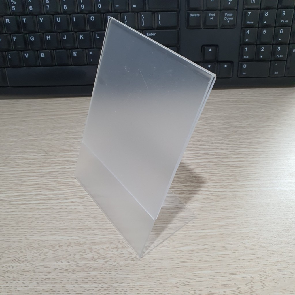 Menu mica chữ L Mini, Bảng tên mica, Bảng tên sản phẩm 9 x 15 cm