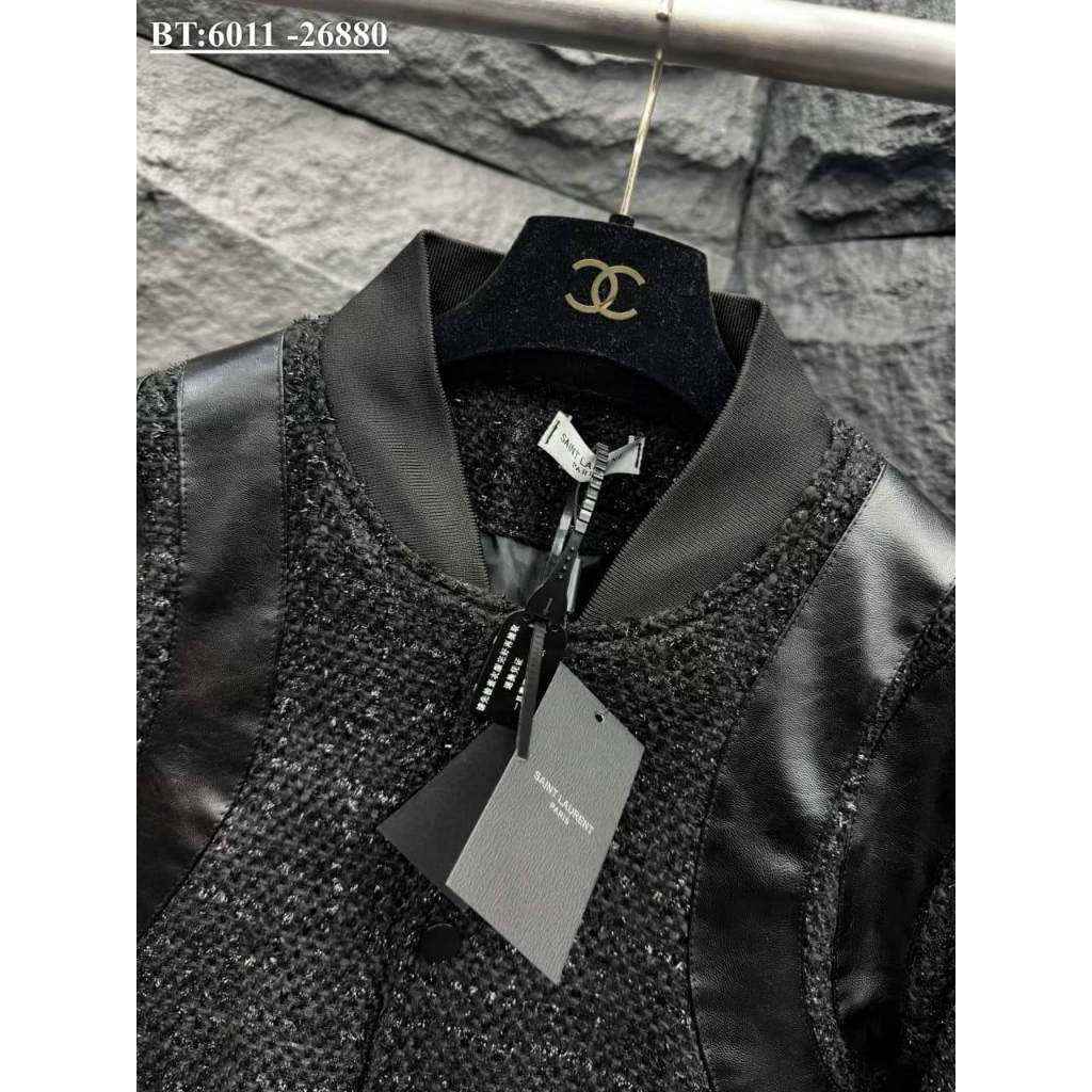 Áo Khoác Bomber Nam Nữ Phối Viền Da Cúc Bấm Sành Điệu, Chất Vải Dạ Lấp Lánh Tạo Phong Cách Sang Chảnh Thời Thượng