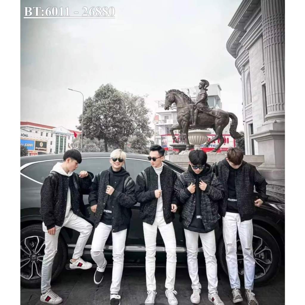 Áo Khoác Bomber Nam Nữ Phối Viền Da Cúc Bấm Sành Điệu, Chất Vải Dạ Lấp Lánh Tạo Phong Cách Sang Chảnh Thời Thượng