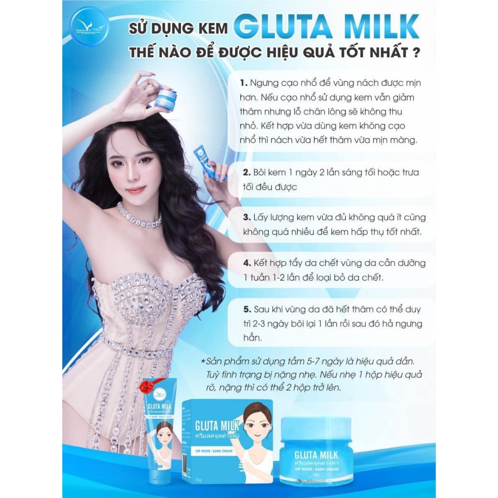 Kem Thâm Gluta Milk Thái Lan chính hãng giảm thâm các vùng khử mùi hôi nách Mua 1 Được 2
