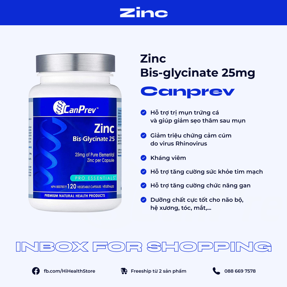 Viên kẽm Zinc Canprev tăng cường sinh lý, hỗ trợ miễn dịch 120 viên, 240 viên Canda