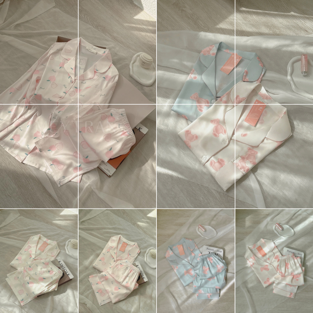 TỔNG HỢP BỘ ĐỒ NGỦ PYJAMA LỤA TAY DÀI QUẦN DÀI CÁC HỌA TIẾT DỄ THƯƠNG MÁT MỊN CAO CẤP MEY TRẦN