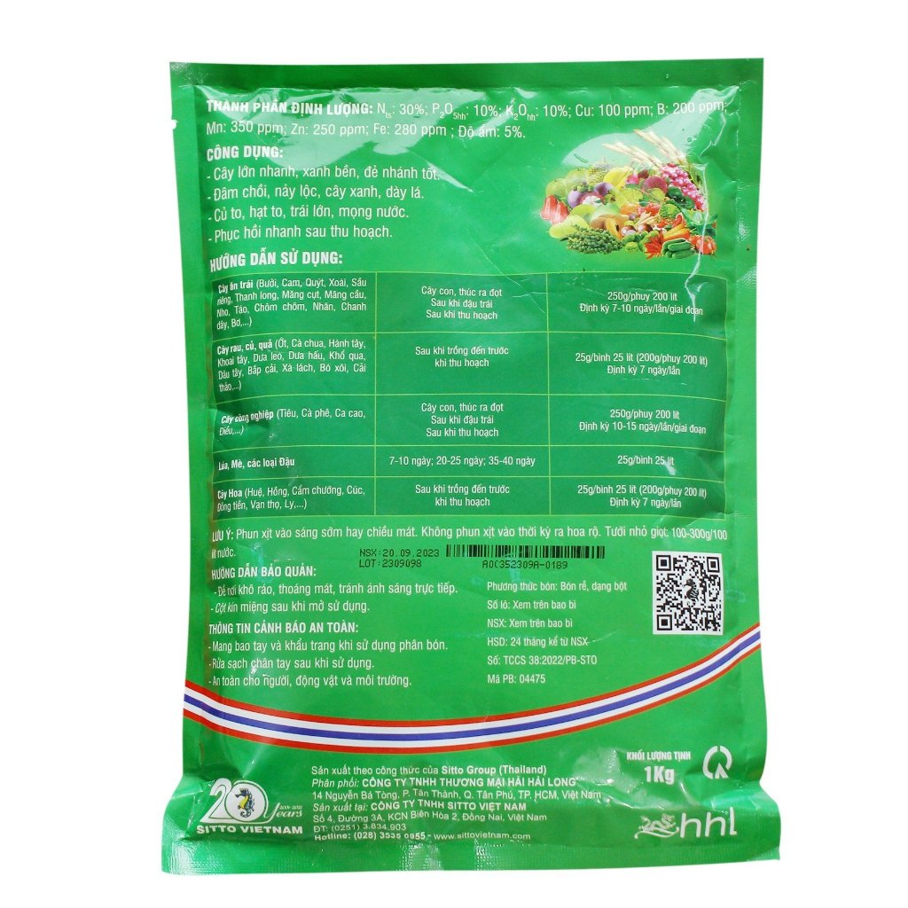 Phân bón lá NPK hòa tan Sitto FoPro 30-10-10+TE gói 1kg