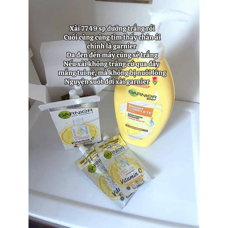 Sữa dưỡng thể trắng hồng rạng rỡ Garnier Body Lotion Serum Milk Bright Complete VitaminC Extra / Vitamin C
