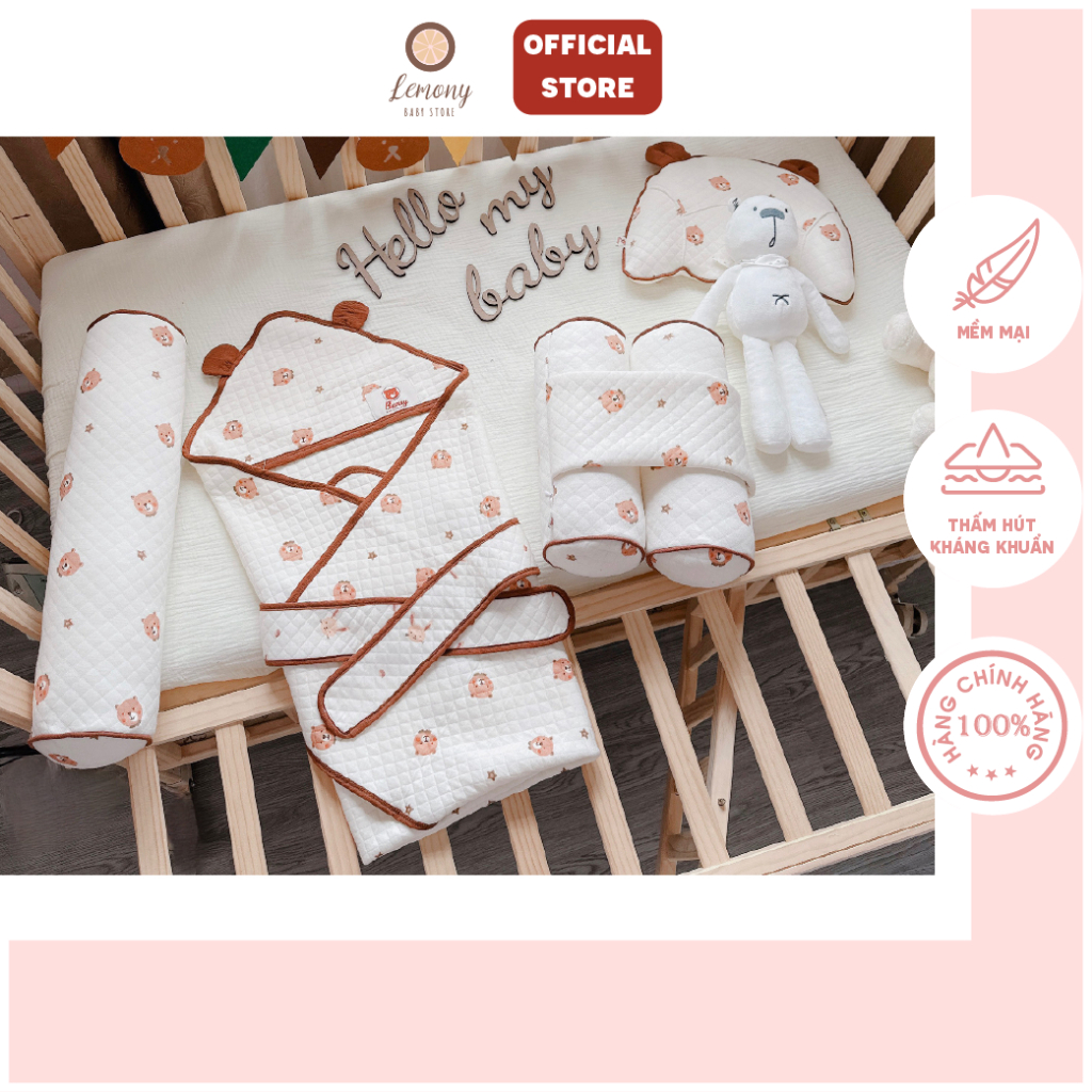 Gối đầu, gối ôm, gối chặn, ủ cho bé trần bông, set chăn gối phong cách Hàn Quốc cho bé giấc ngủ ngon- Lemony