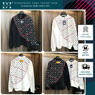 Áo Nỉ Dài Tay Mix Túi Hoa Chìm - Áo Nỉ LV Nam