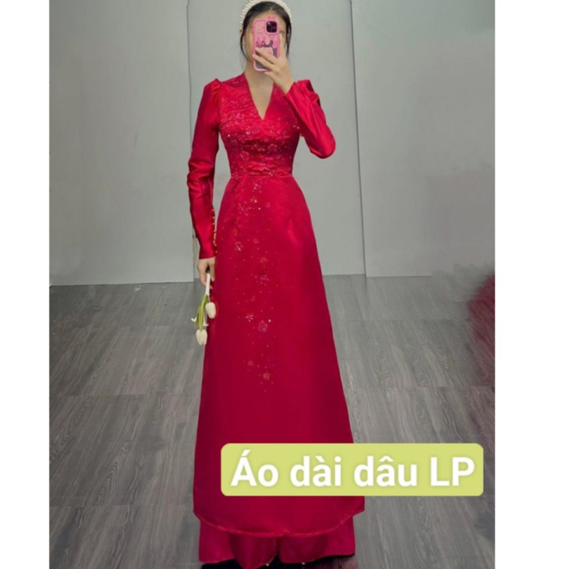 Áo dài cặp dâu dể đám cưới hỏi dự lễ tiệc cao cấp giá sỉ Linh Phi 03