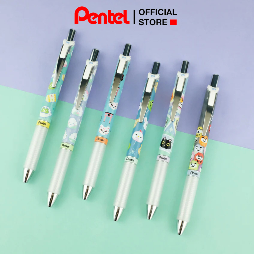 Bút Mực Gel Pentel Ennergel Kawaii+ 5: Pixel Art series II 0.5mm - BLN75KW | Có Thể Thay Ngòi | 2 Màu Mực Xanh Đen