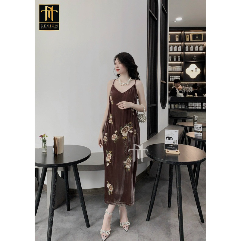 Set váy nhung the hai dây kèm choàng