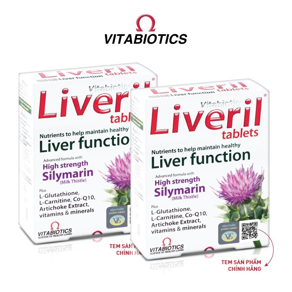 Combo 2 Hộp Viên Uống Giải Độc Gan Vitabiotics LIVERIL Giúp Hỗ Trợ Chức Năng Gan, Tăng Cường Sức Đề Kháng 30 Viên