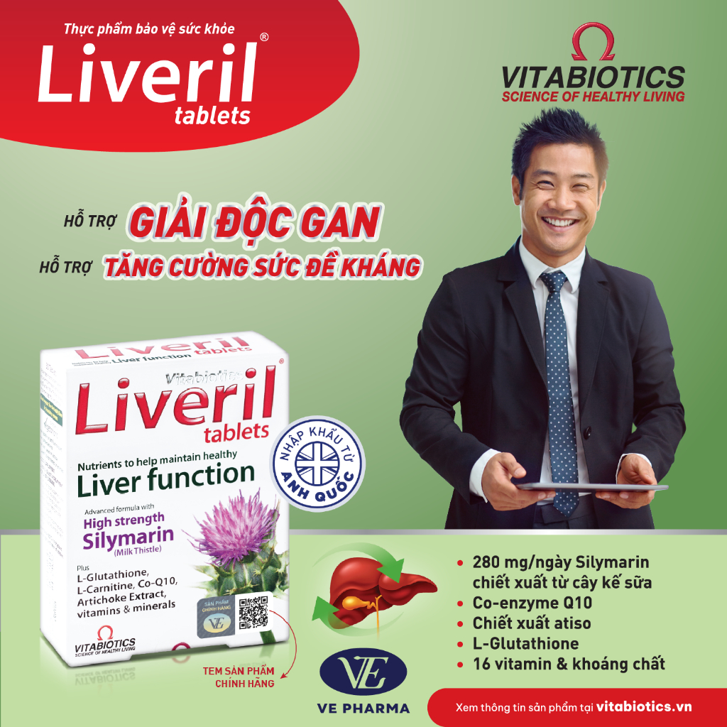 Combo 2 Hộp Viên Uống Giải Độc Gan Vitabiotics LIVERIL Giúp Hỗ Trợ Chức Năng Gan, Tăng Cường Sức Đề Kháng 30 Viên