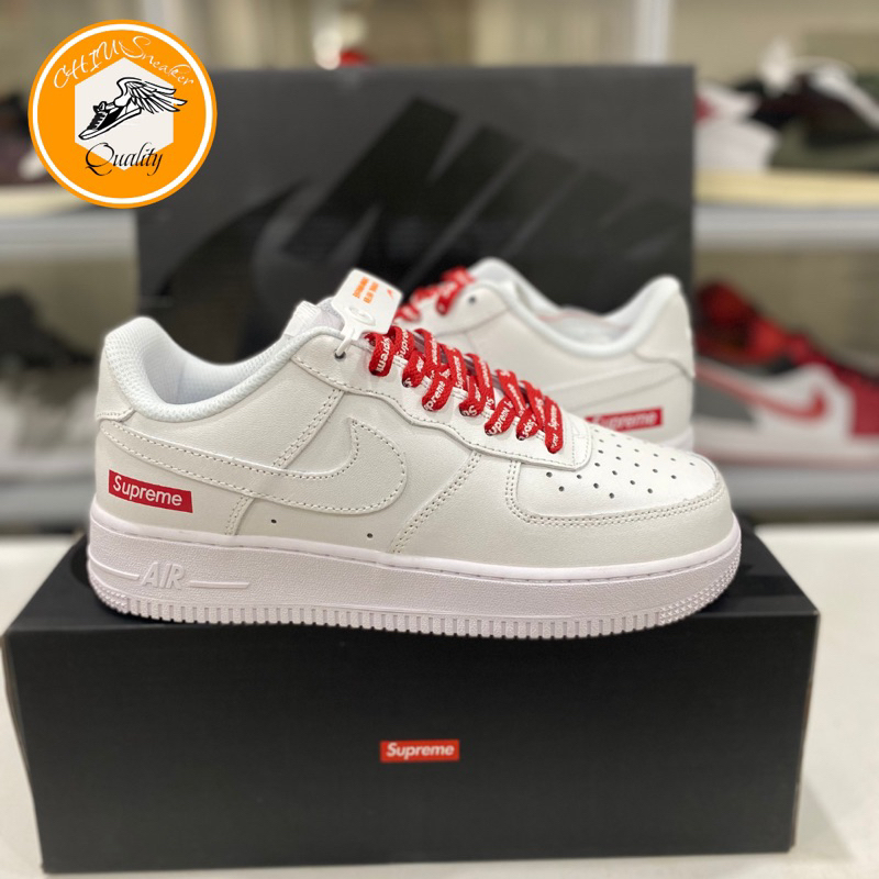 Giày Sneaker nam nữ _Nike Air Force 1 Supreme bản cao cấp hộp rút giày nam nữ Af1 trắng supreme