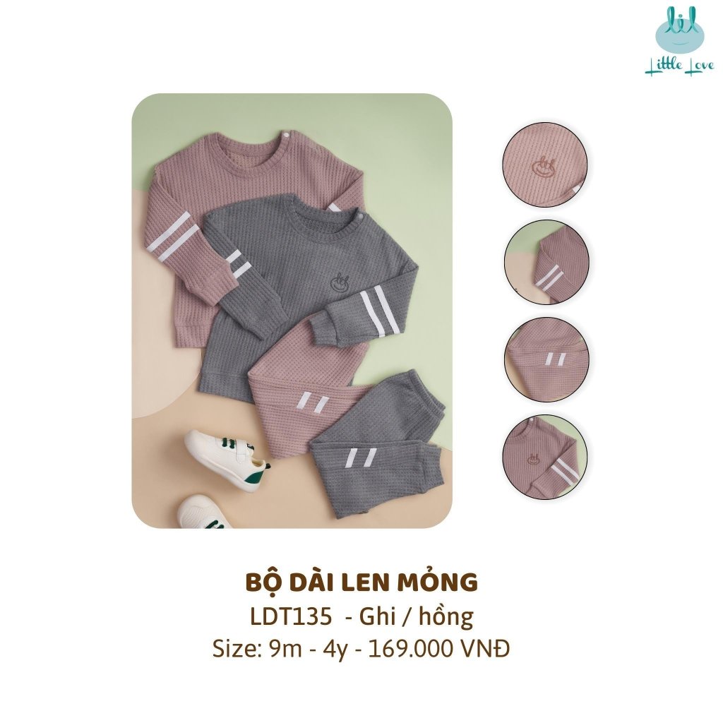 [Mã BMTTC60K giảm đến 60K đơn 50K] Bộ quần áo dài tay len cao cấp, dáng thể thao LiL Little Love - LDT135