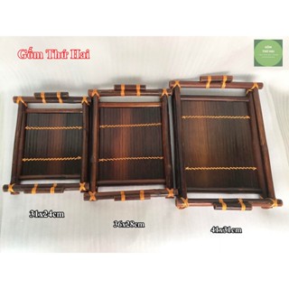 Khay đựng bộ ấm chén uống trà Bát Tràng chất liệu tre