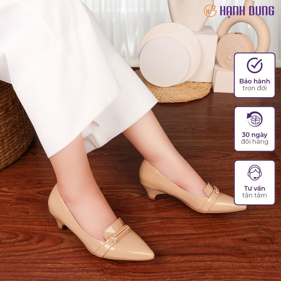 Giày Bít Cao Gót Hạnh Dung HD04835AD ( Màu Đen - Kem )