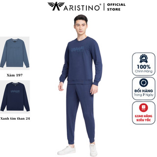 Bộ Đồ Gió Thể Thao Thu Đông Nam ARISTINO ALH010W3 Vải cotton trơn màu dáng suông bo tay gấu áo cổ tròn quần cạp chun