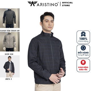 Áo khoác gió 2 lớp nam Aristino AJK050W3 Jacket dáng Regular fit suông vừa cổ trụ khỏe khoắn kẻ caro vải Polyester