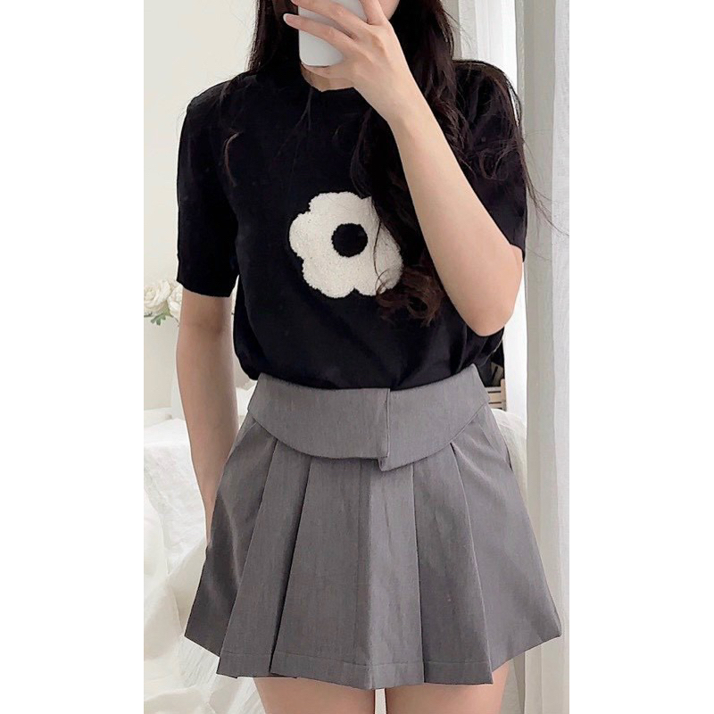 Áo len cộc tay hình bông hoa xù bốn màu , kèm video và ảnh thật