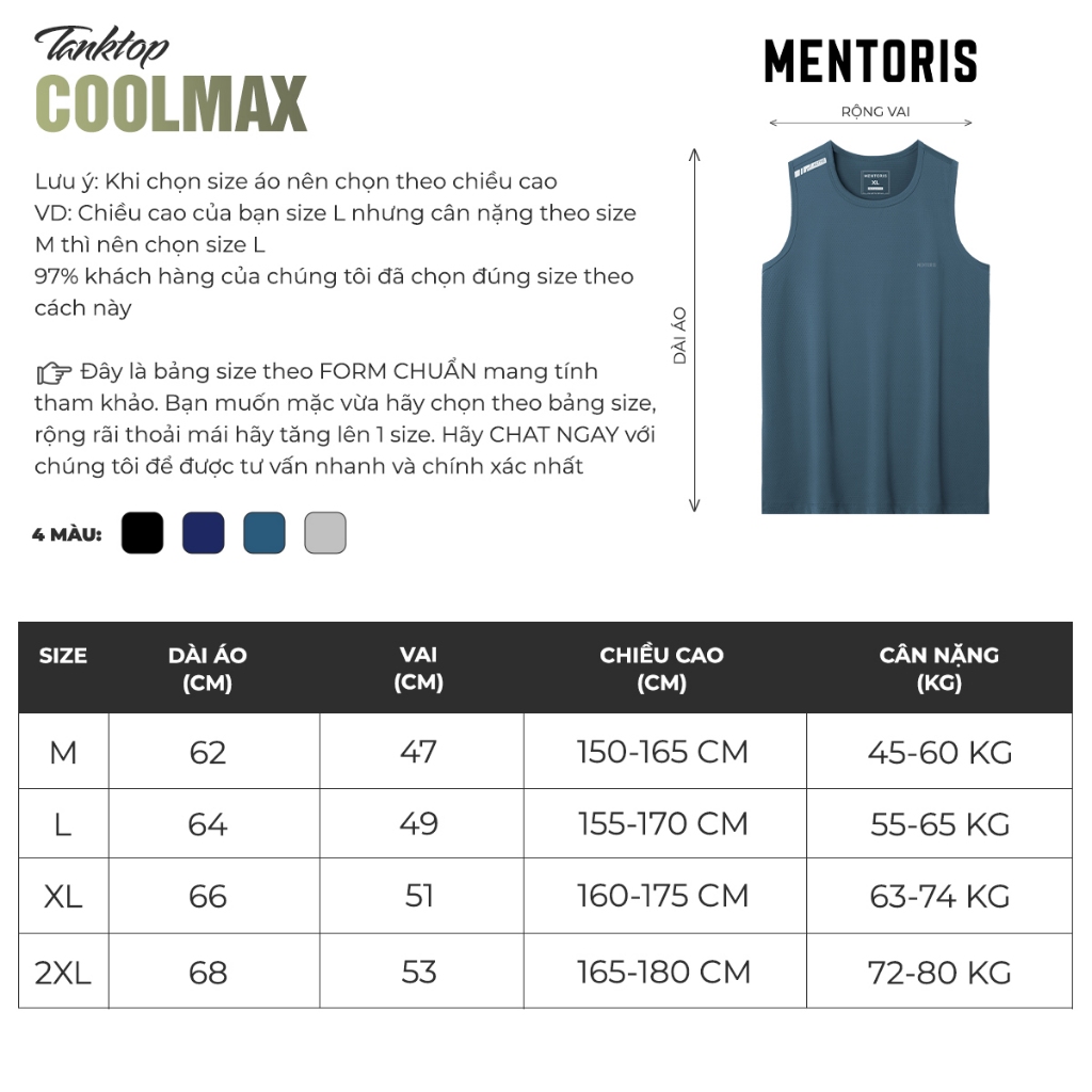 Áo thun ba lỗ nam Mentoris thiết kế trẻ trung năng động,dệt lỗ kim kết hợp vải Coolmax thoáng mát thoát khí tốt MTT02