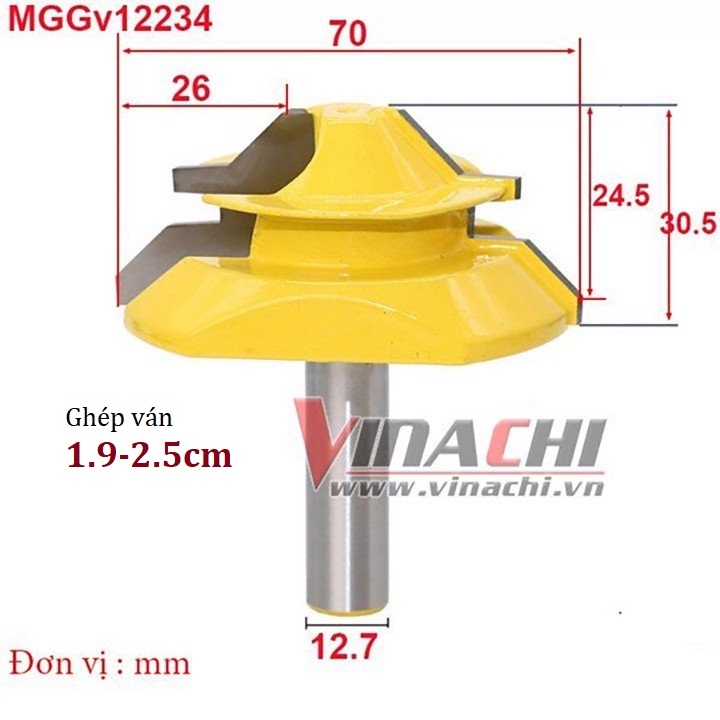 Mũi Ghép Góc Hộp Vuông Cốt 12.7 - Ghép Góc Hộp Vuông Cho Ván Từ 0.8 -2.5cm - 1 mũi chạy 2 ván
