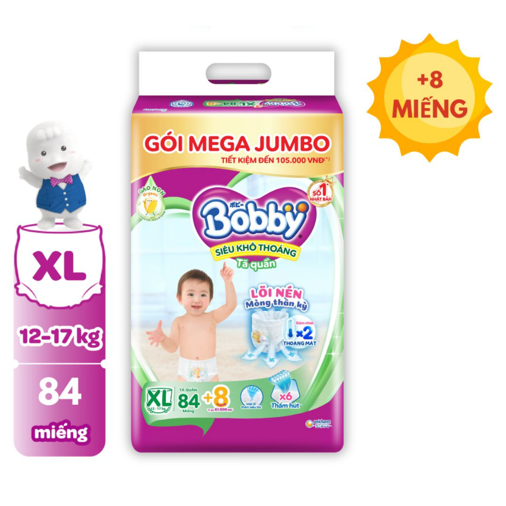 Tã quần / tã dán bobby nhiều size M120-L111-XL102-XXL93