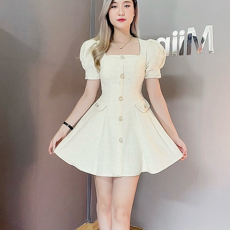 Váy Dạ Nhũ Xòe Tay Bồng Túi Nắp