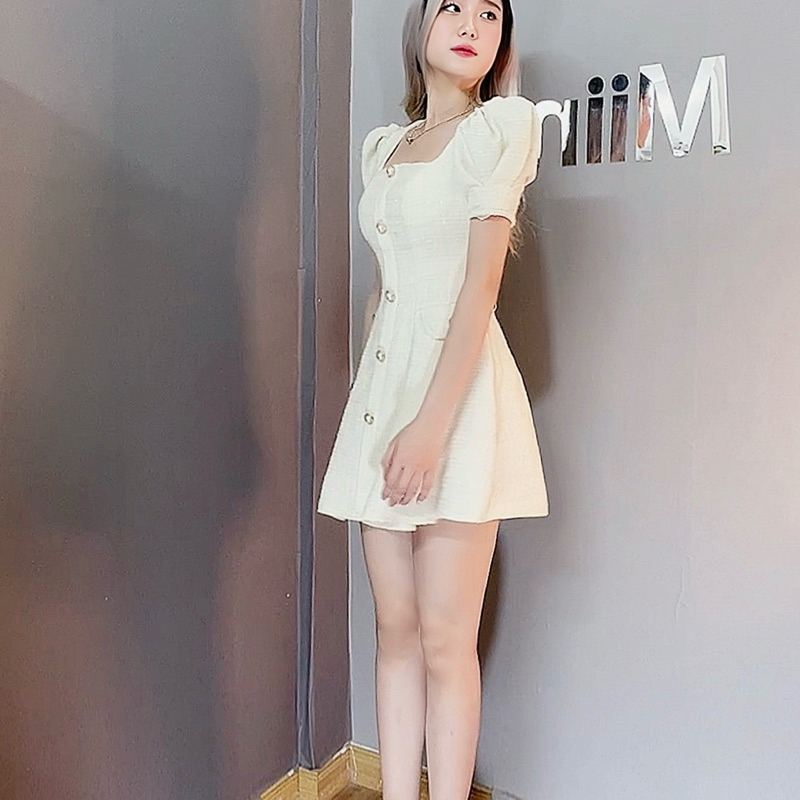 Váy Dạ Nhũ Xòe Tay Bồng Túi Nắp