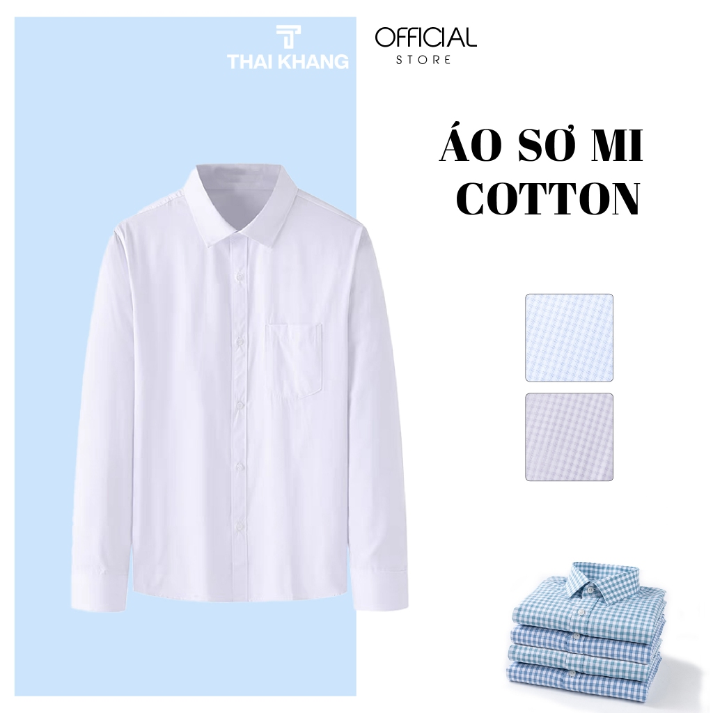 Áo sơ mi dài tay nam Thái Khang vải sợi cottom siêu mềm mát loại áo sơ mi nam công sở form rộng classic AHOP29